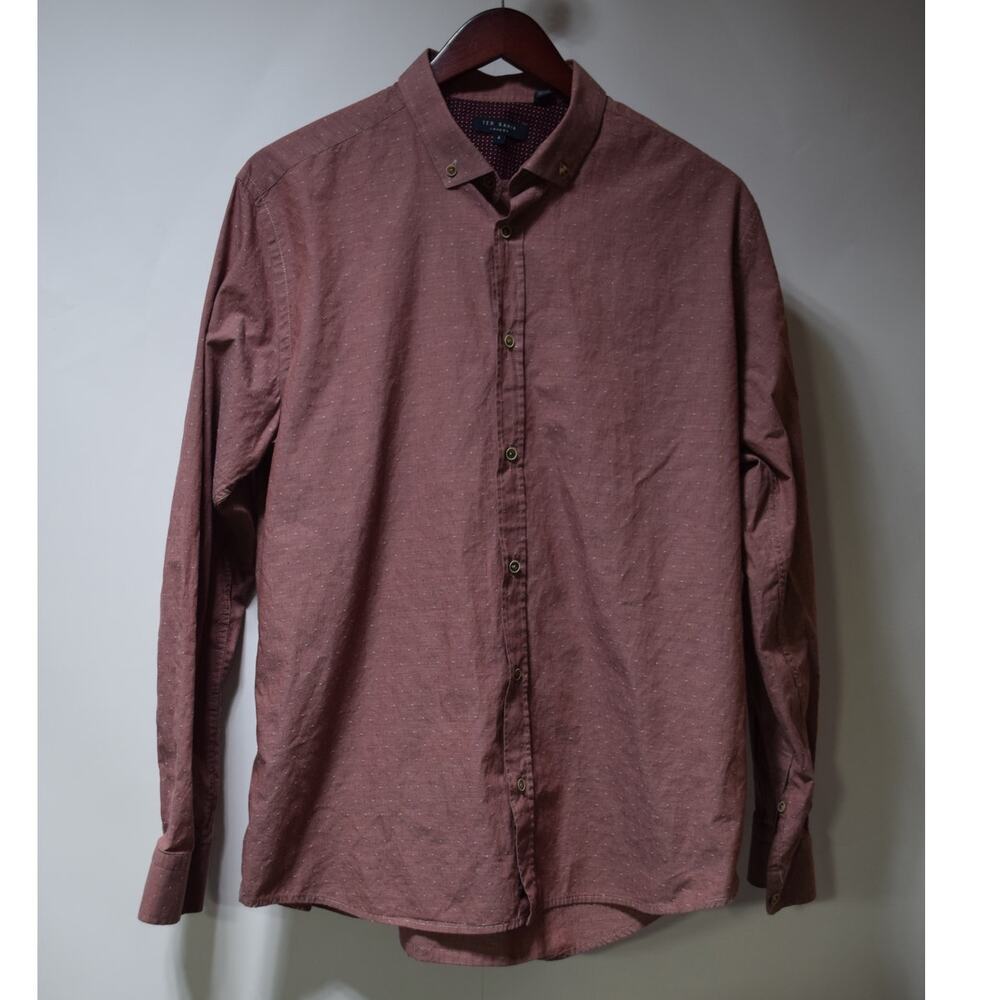 Ted Baker London Button Down Shirt Men’s Size 4 (Large) Burgundy Micro Dot